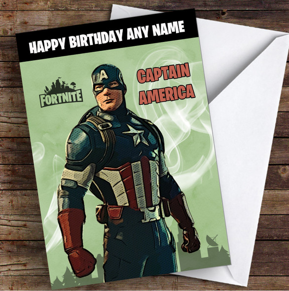 Captain America Gaming Comic Style Kids Fortnite Skin Children's Personalized Birthday Card