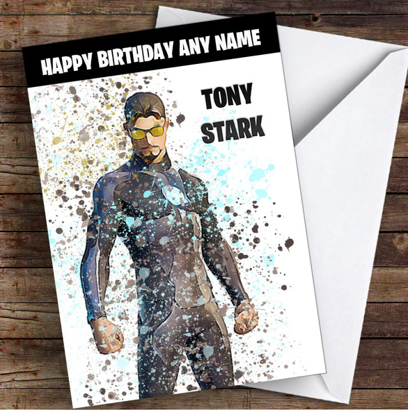 Splatter Art Gaming Fortnite Tony Stark Kid's Children's Personalized Birthday Card