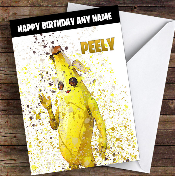 Splatter Art Gaming Fortnite Peely Kid's Children's Personalized Birthday Card