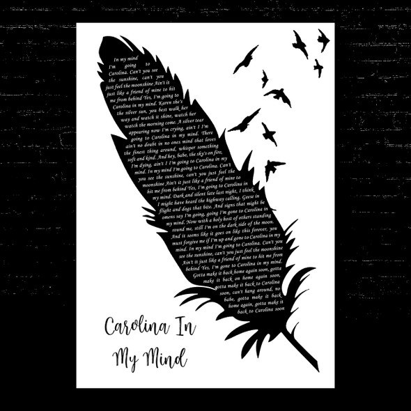 James Taylor Carolina In My Mind Black & White Feather & Birds Song Lyric Music Art Print