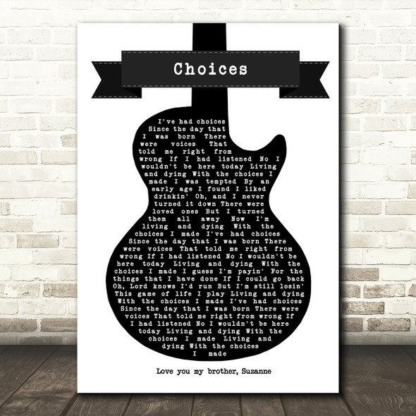 George Jones Choices Black & White Guitar Song Lyric Music Art Print