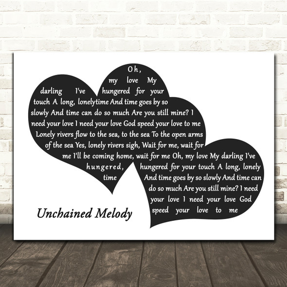 The Righteous Brothers Unchained Melody Landscape Black & White Two Hearts Song Lyric Music Art Print