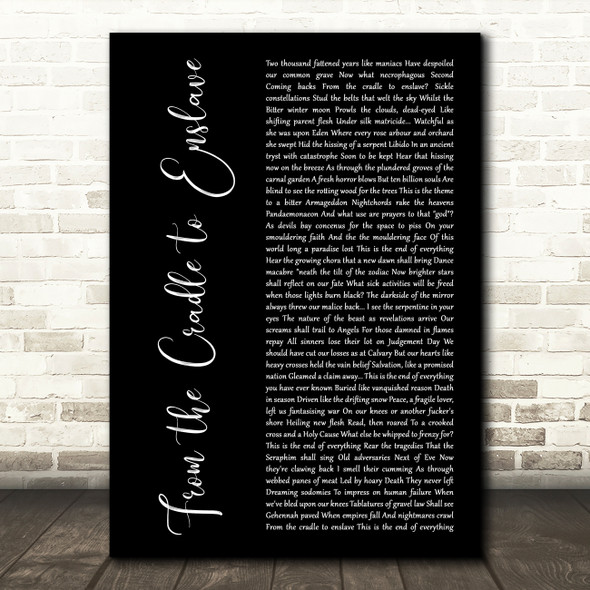 Cradle of Filth From the Cradle to Enslave Black Script Song Lyric Music Art Print