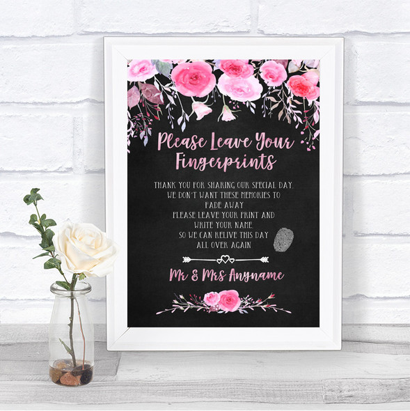 Chalk Style Watercolour Pink Floral Fingerprint Guestbook Wedding Sign