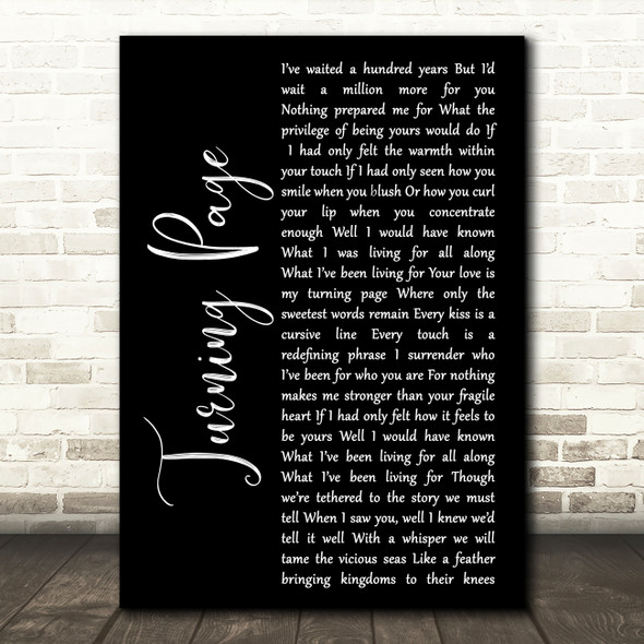 Sleeping At Last Turning Page Black Script Song Lyric Music Art Print