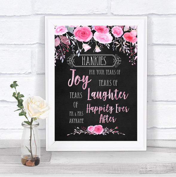 Chalk Style Watercolour Pink Floral Hankies And Tissues Wedding Sign