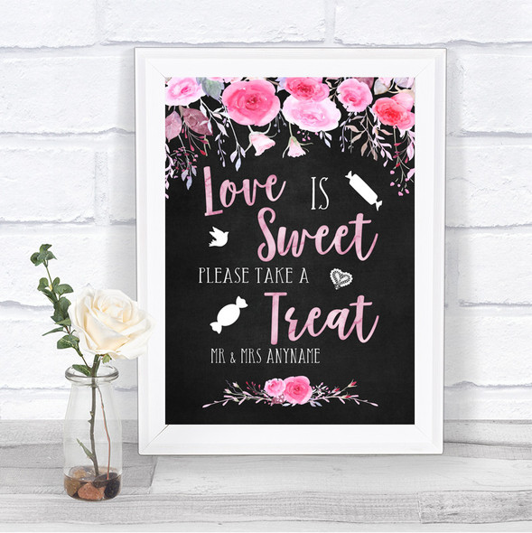 Chalk Watercolour Pink Love Is Sweet Take A Treat Candy Buffet Wedding Sign