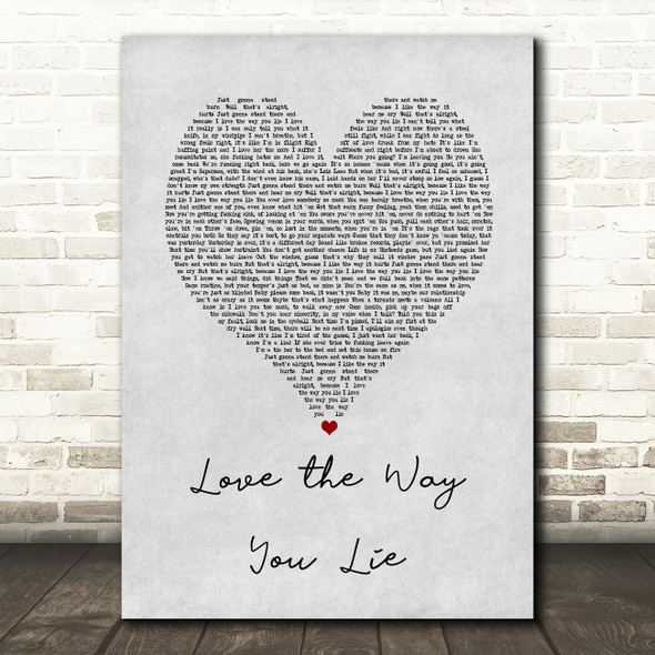 Eminem Love the Way You Lie Grey Heart Song Lyric Music Art Print