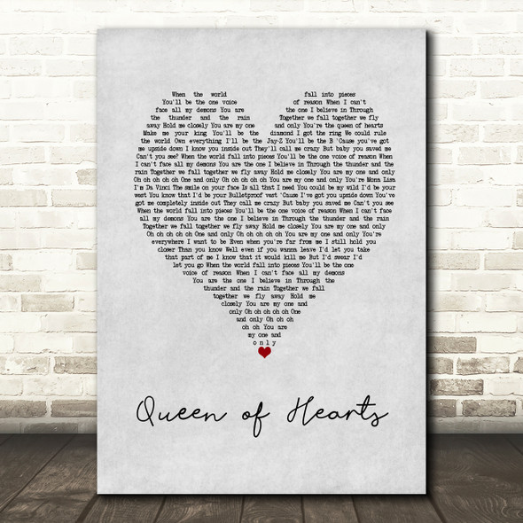 We The Kings Queen of Hearts Grey Heart Song Lyric Music Art Print