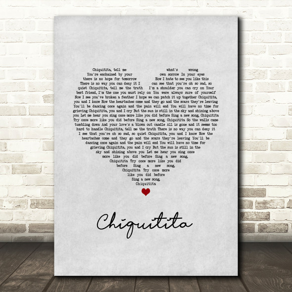 ABBA Chiquitita Grey Heart Song Lyric Music Art Print