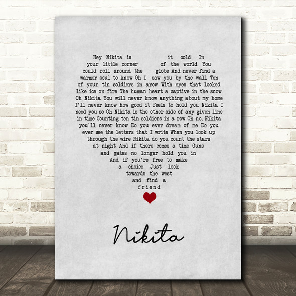 Elton John Nikita Grey Heart Song Lyric Music Art Print