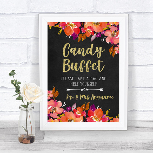 Pink Coral Orange & Purple Candy Buffet Personalized Wedding Sign