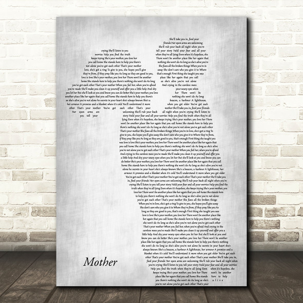 Sugarland Mother Mother & Child Grey Song Lyric Music Art Print