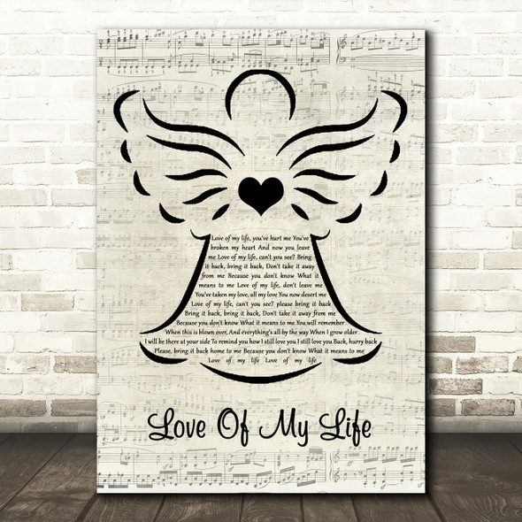 Queen Love Of My Life Music Script Angel Song Lyric Music Art Print