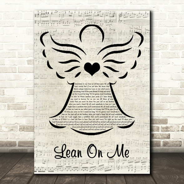 Bill Withers Lean On Me Music Script Angel Song Lyric Music Art Print