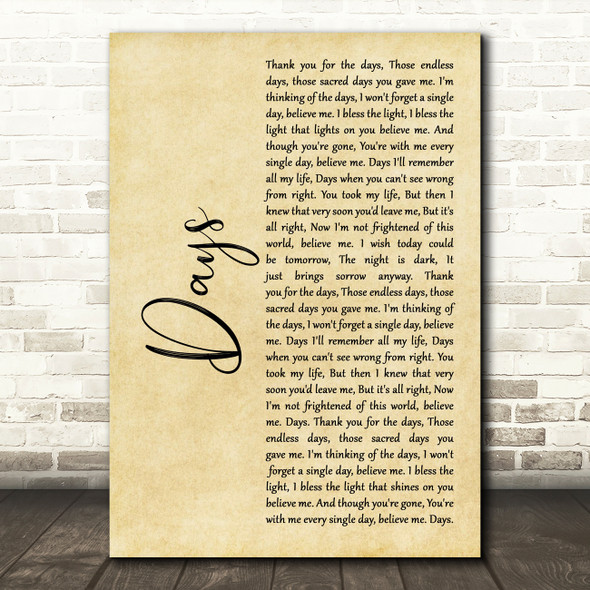 The Kinks Days Rustic Script Song Lyric Music Art Print