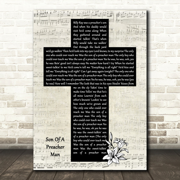 Aretha Franklin Son Of A Preacher Man Music Script Christian Memorial Cross Song Lyric Music Art Print