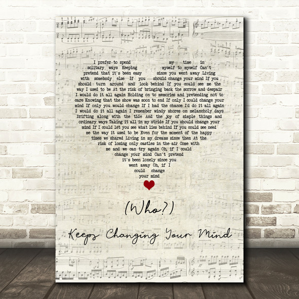 South Street Player Who Keeps Changing Your Mind Script Heart Song Lyric Music Art Print