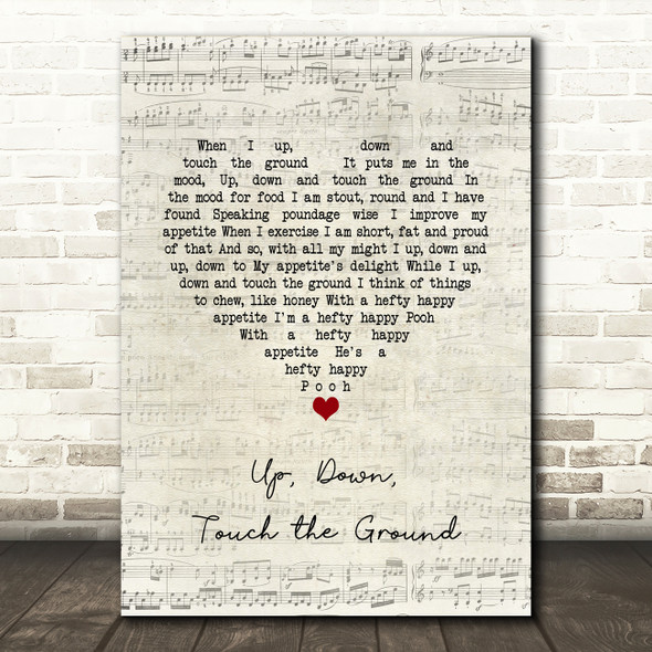 Winnie The Pooh Up, Down, Touch the Ground Script Heart Song Lyric Music Art Print