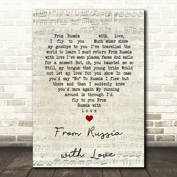 Matt Monro From Russia with Love Script Heart Song Lyric Music Art Print