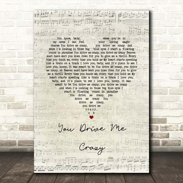 Shakin' Stevens You Drive Me Crazy Script Heart Song Lyric Music Art Print