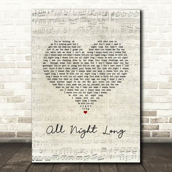 Rainbow All Night Long Script Heart Song Lyric Music Art Print
