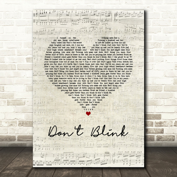 Kenny Chesney Don't Blink Script Heart Song Lyric Music Art Print