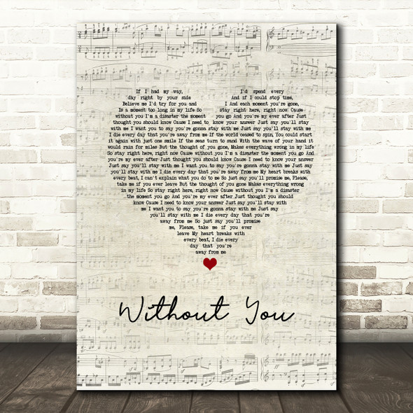 My Darkest Days Without You Script Heart Song Lyric Music Art Print