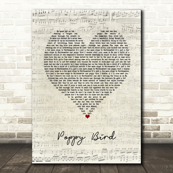 Bromheads Jacket Poppy Bird Script Heart Song Lyric Music Art Print