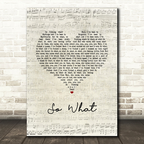 Anti Nowhere League So What Script Heart Song Lyric Music Art Print