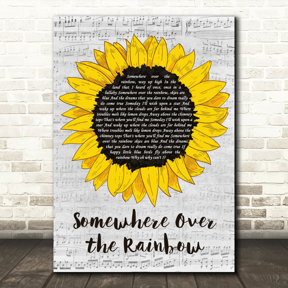 Israel Kamakawiwo'ole Somewhere Over the Rainbow Grey Script Sunflower Song Lyric Music Art Print