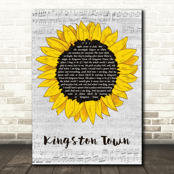 UB40 Kingston Town Grey Script Sunflower Song Lyric Music Art Print