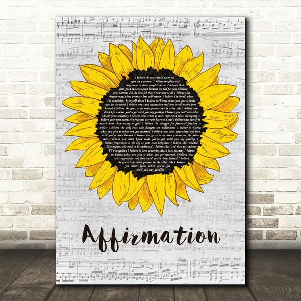 Savage Garden Affirmation Grey Script Sunflower Song Lyric Music Art Print