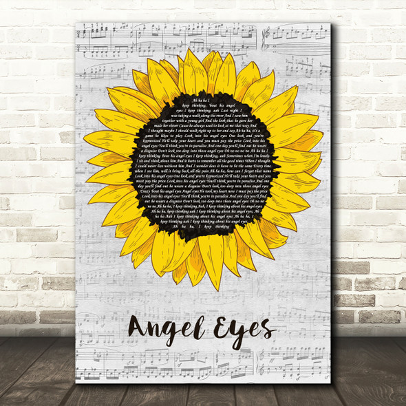 ABBA Angel Eyes Grey Script Sunflower Song Lyric Music Art Print