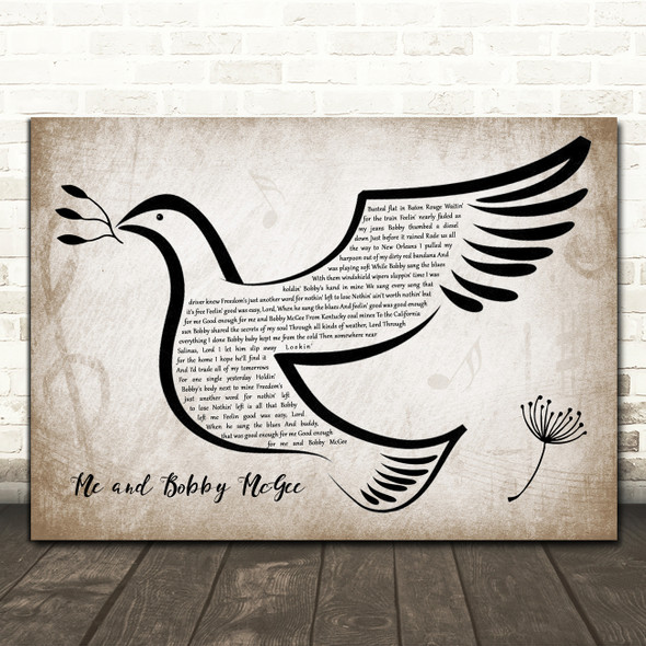 Kris Kristofferson Me and Bobby McGee Vintage Dove Bird Song Lyric Music Art Print