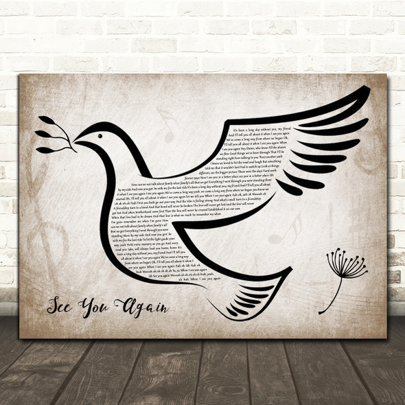 Wiz Khalifa See You Again Vintage Dove Bird Song Lyric Music Art Print