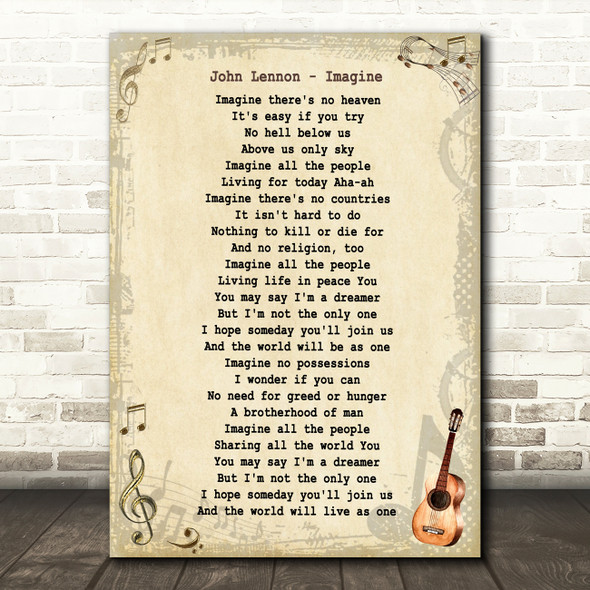 John Lennon Imagine Vintage Guitar Song Lyric Music Art Print