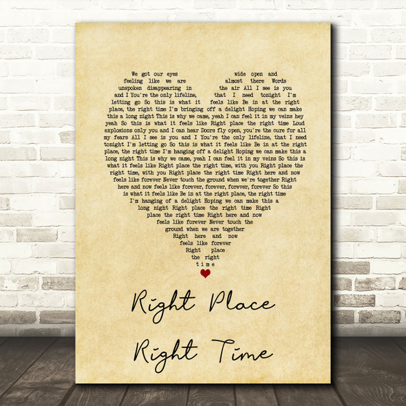 Olly Murs Right Place Right Time Vintage Heart Song Lyric Music Art Print