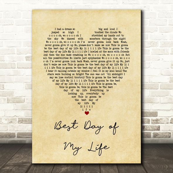 American Authors Best Day of My Life Vintage Heart Song Lyric Music Art Print