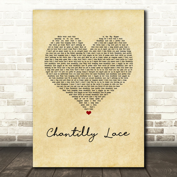 Jerry Lee Lewis Chantilly Lace Vintage Heart Song Lyric Music Art Print