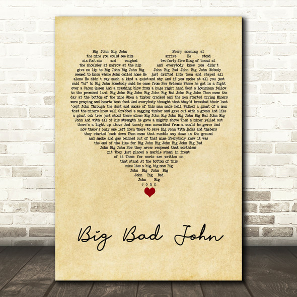 Jimmy Dean Big Bad John Vintage Heart Song Lyric Music Art Print