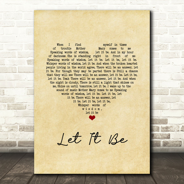 Paul McCartney Let It Be Vintage Heart Song Lyric Music Art Print