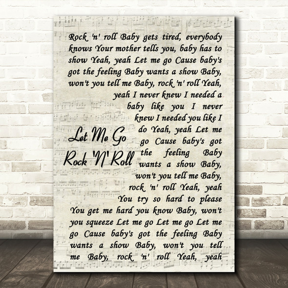 Kiss Let Me Go Rock 'N' Roll Vintage Script Song Lyric Music Art Print