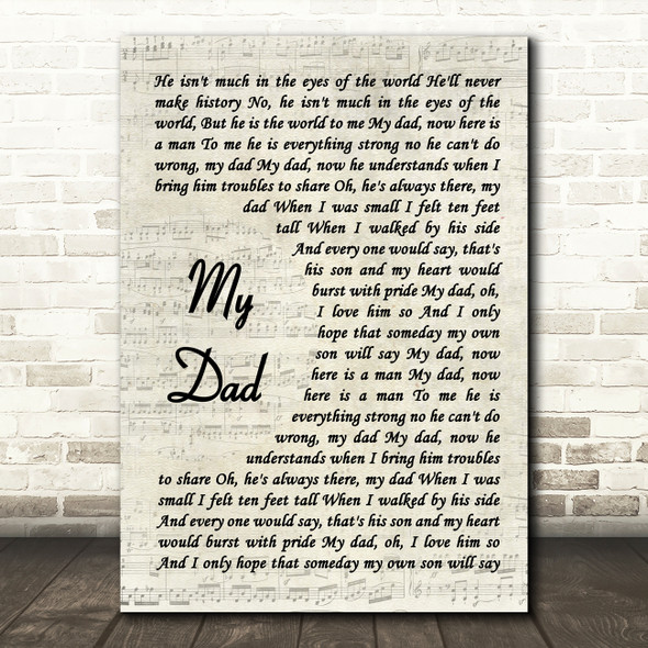 Paul Petersen My Dad Vintage Script Song Lyric Music Art Print