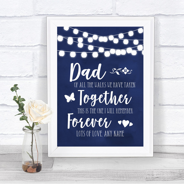 Navy Blue Watercolour Lights Dad Walk Down The Aisle Personalized Wedding Sign