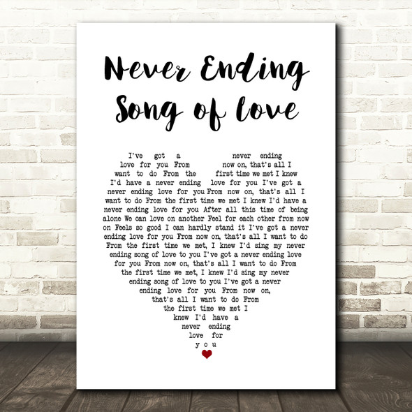 The New Seekers Never Ending Song of Love White Heart Song Lyric Music Art Print