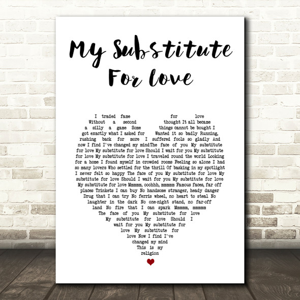 Madonna No Substitute For Love White Heart Song Lyric Music Art Print