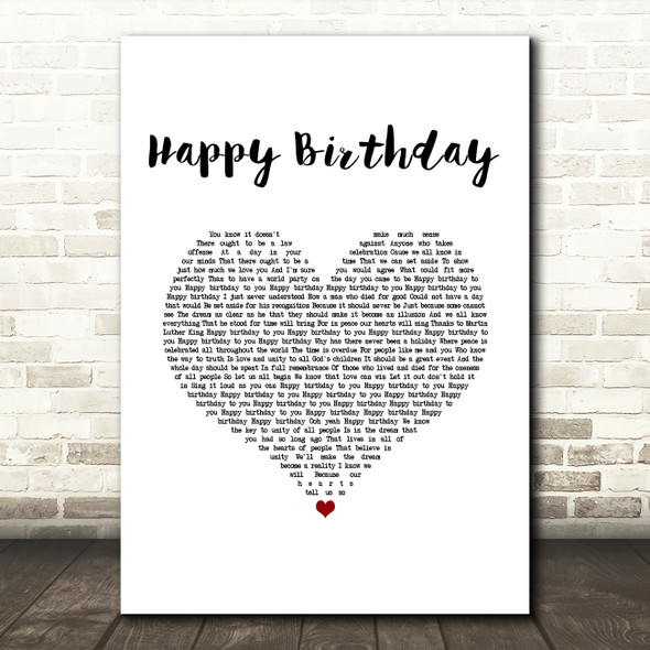 Stevie Wonder Happy Birthday White Heart Song Lyric Music Art Print