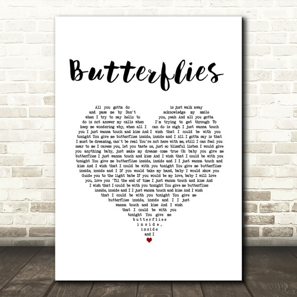 Michael Jackson Butterflies White Heart Song Lyric Music Art Print