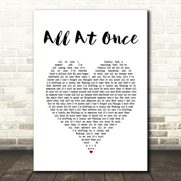 Whitney Houston All At Once White Heart Song Lyric Music Art Print